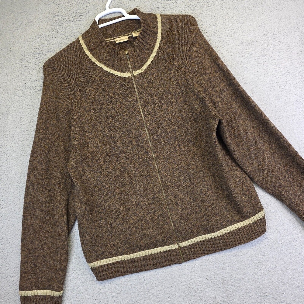 Vintage Ruff Hewn Cardigan Mens L Brown Full Zip Mock Neck Wool Grandpa Sweater‎